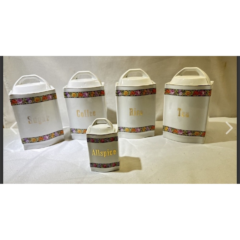 Antique German Lusterware canister set 10 pieces.